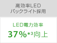 高効率LEDバックライト採用 LED電力効率37%*3向上