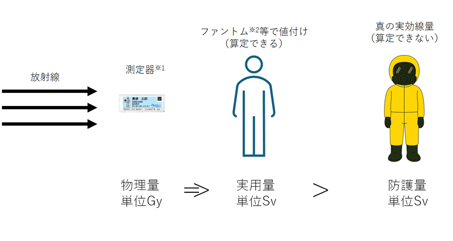 物質量_実用量_防護量の関係図（個人線量の場合）